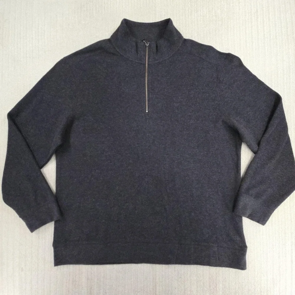 Banana Republic‎ Sweater Mens 2XL Gray 1/4 Zip Mock Neck Knit Pullover Casual